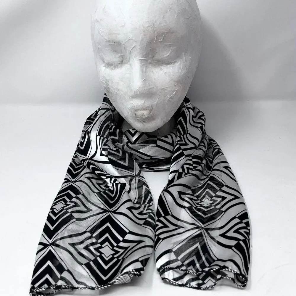 Womens Vintage Black & White Silky Stripe Geometric Star Design Polyester Korea‎
